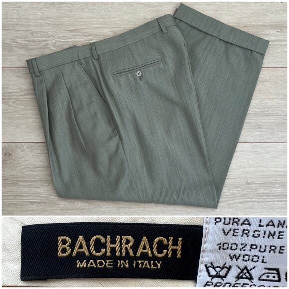 Bachrach Made in Italy 100% Wool Sage Green Blue Dress Pants Size XL JP
